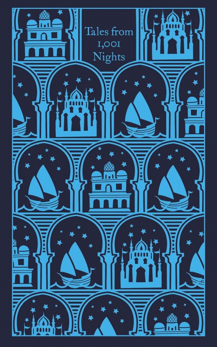 کتاب tales from 1001 nights translated by Malcom Lyons Ursula Lynos جلد پارچه ای